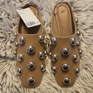 H&M Tan Studded Women's Mules 6.5